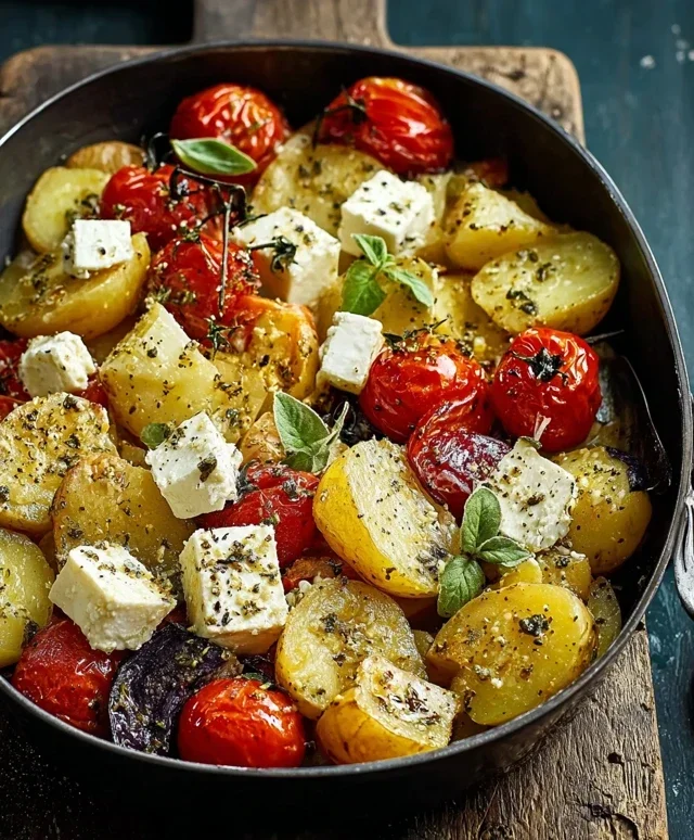 Feta-Kartoffeln mit Ofengemüse