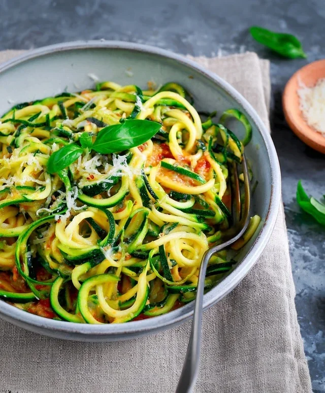 Zucchini-Spaghetti in cremiger Sauce– Zoodles