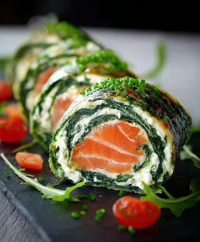 Spinat Lachs Rolle mit Frischkase