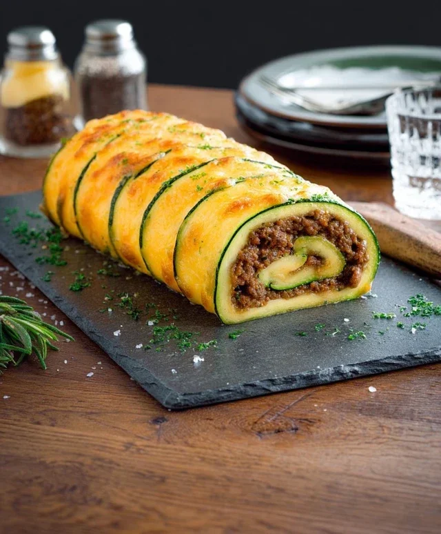 Zucchini-Hackfleisch-Rolle mit Cheddar