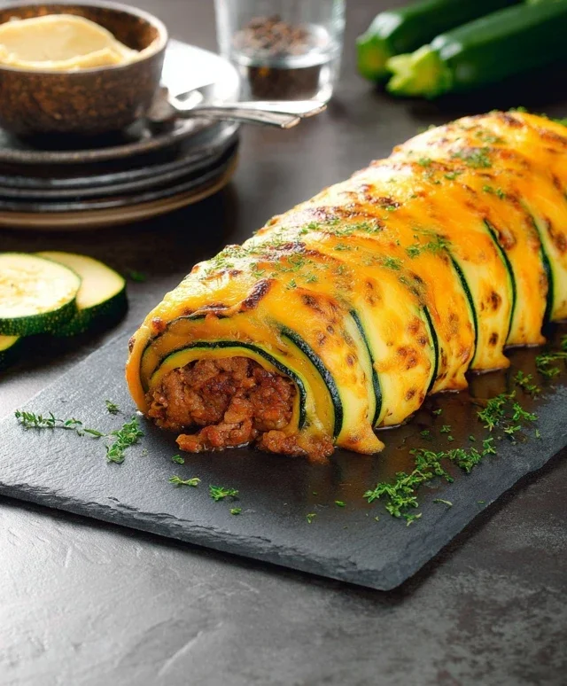 Zucchini-Hackfleisch-Rolle mit Cheddar