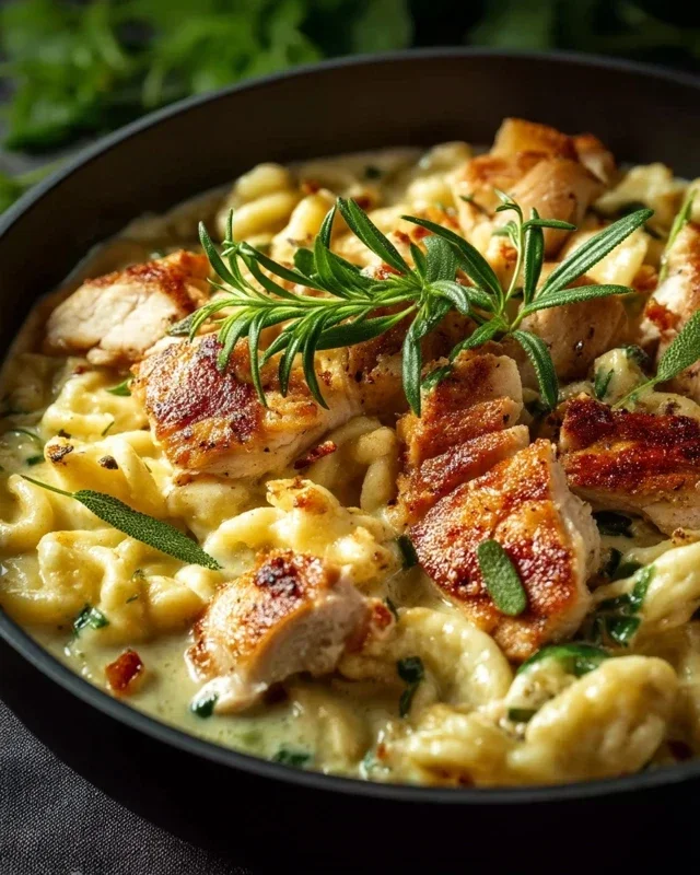 Spaetzle Pfanne Mit Haehnchen In Baerlauchrahm