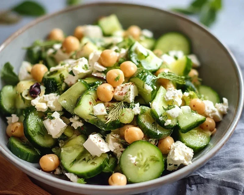 Gurkensalat mit Feta und Kichererbsen einfach zubereiten. - RezeptBrise