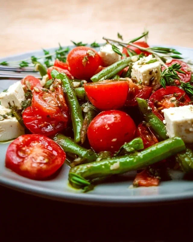 Grüne Bohnen Salat mit Tomaten und Feta