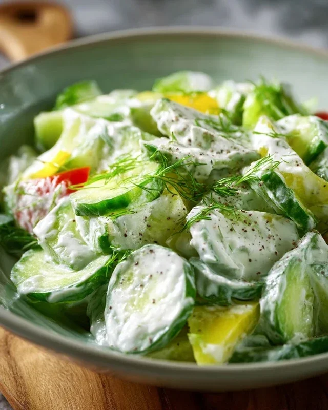 Leckerer Gurkensalat mit Joghurt Dressing