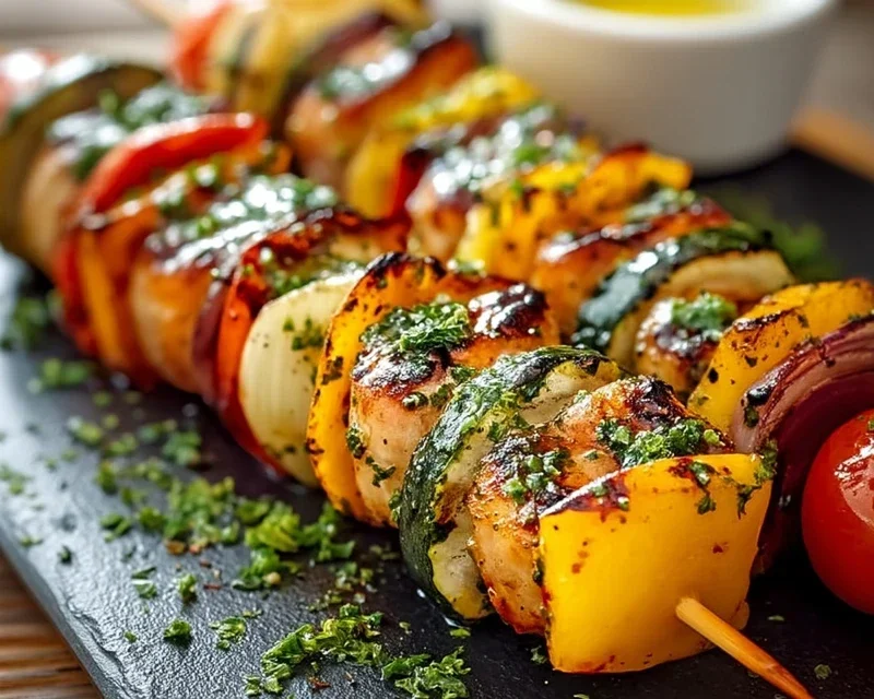 Gegrillte Gemüsespieße mit Kräutermarinade einfach zubereiten.