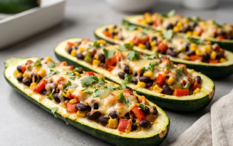 Gefüllte Zucchini-Schiffchen nach mexikanischer Art (Low Carb, Vegan)