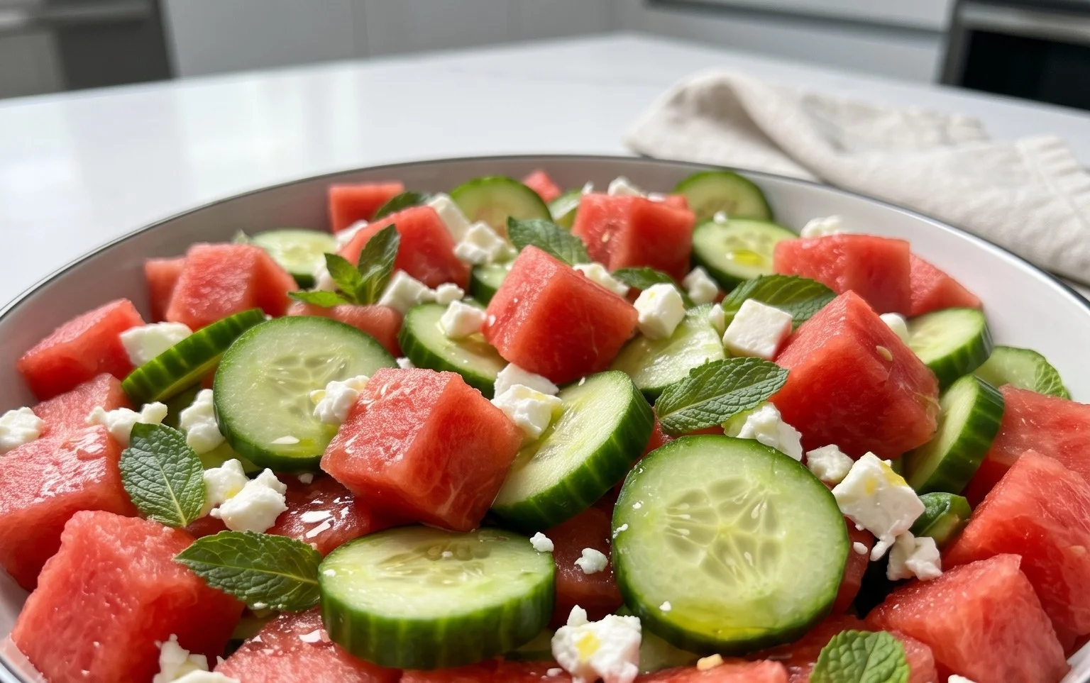 SIMPLE Watermelon + Cucumber + Feta Salad