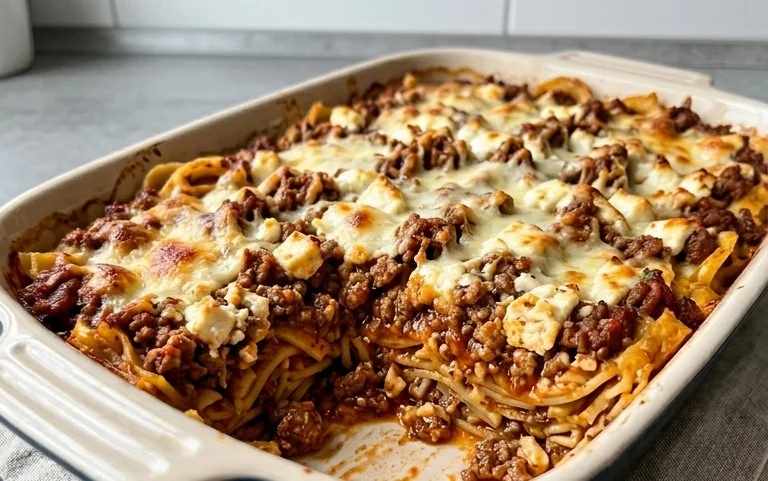 Griechischer Nudel-Auflauf mit Feta und Hackfleisch