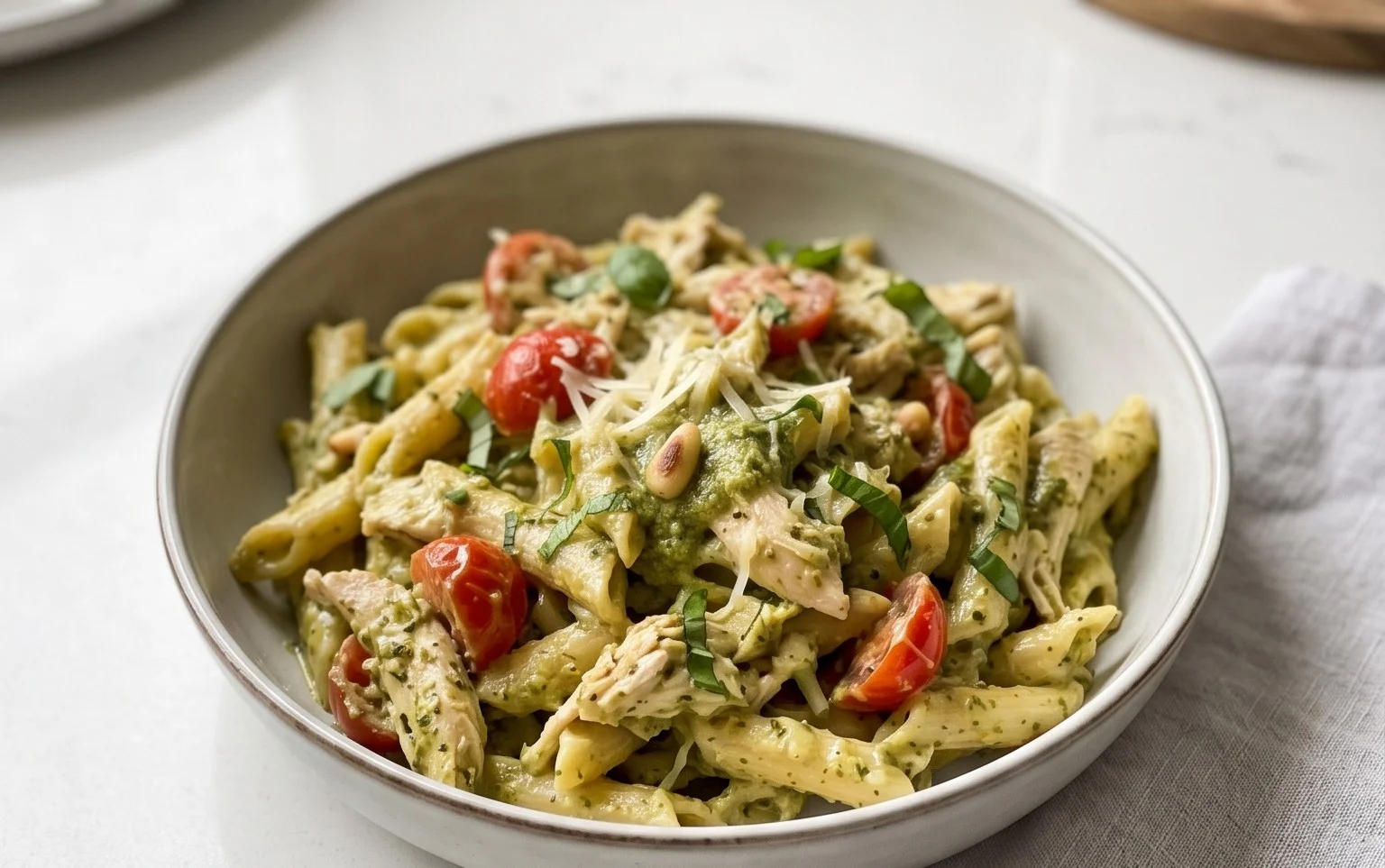 One Pot Creamy Pesto Pasta