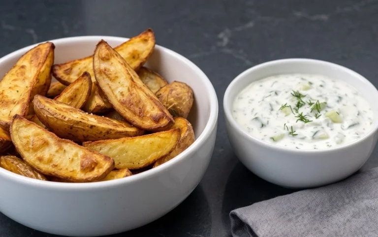 Kartoffelspalten mit Gurkendip