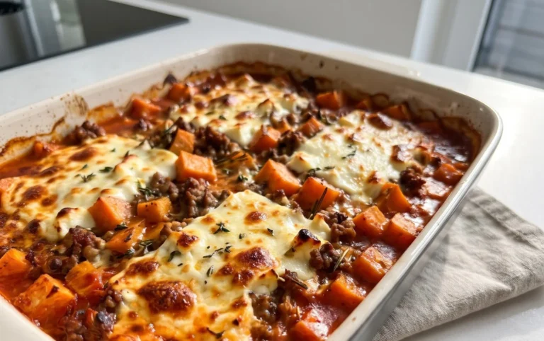 Süßkartoffel-Hackfleisch-Auflauf mit Feta