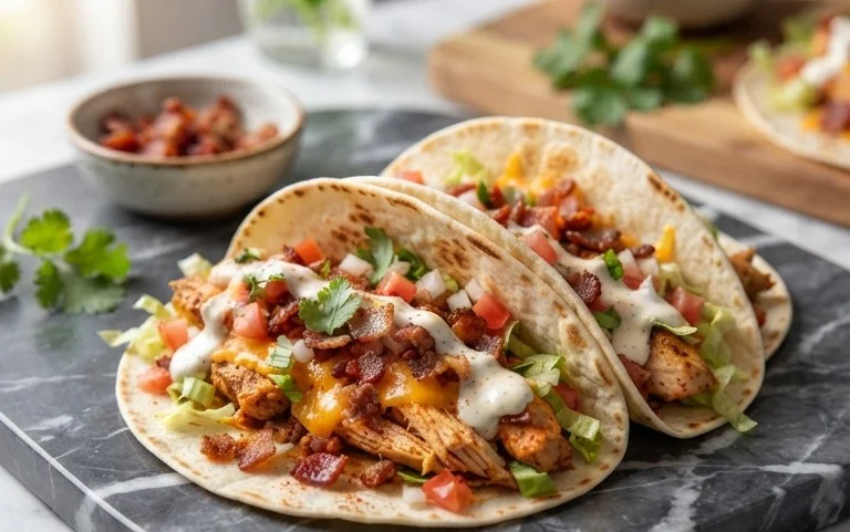 Baked Chicken Beef Bacon Ranch Tacos