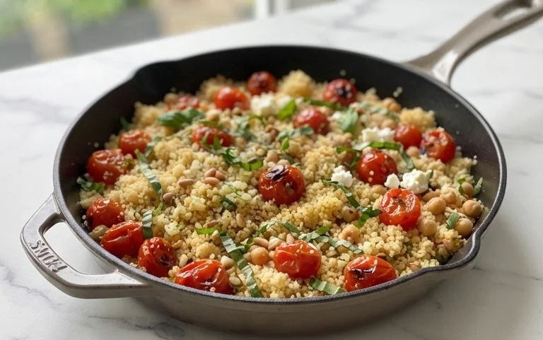 Healthy One-Pan Couscous With Garlic, Tomatoes And Basil