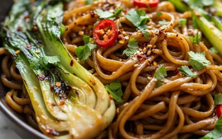 Spicy Garlic Soba Noodles with Bok Choy
