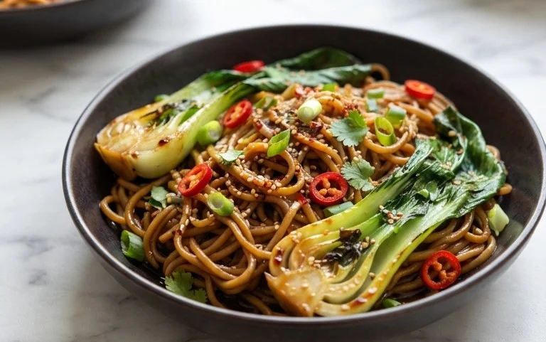 Spicy Garlic Soba Noodles with Bok Choy