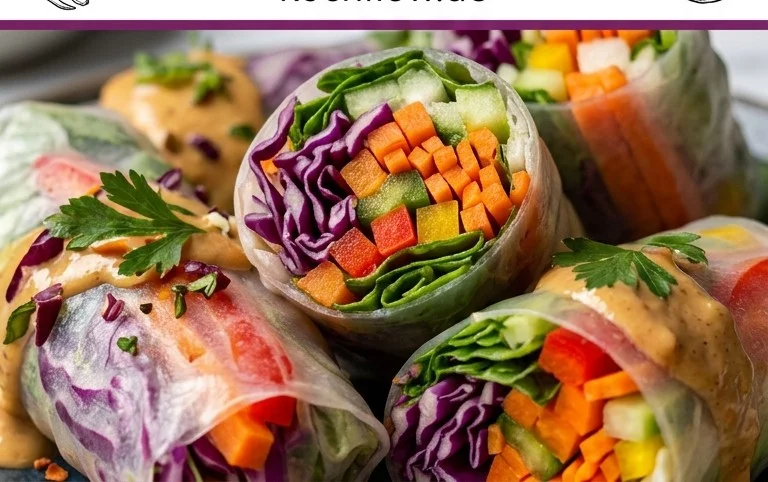 Rainbow Spring Rolls with Gin Extractger Peanut Sauce