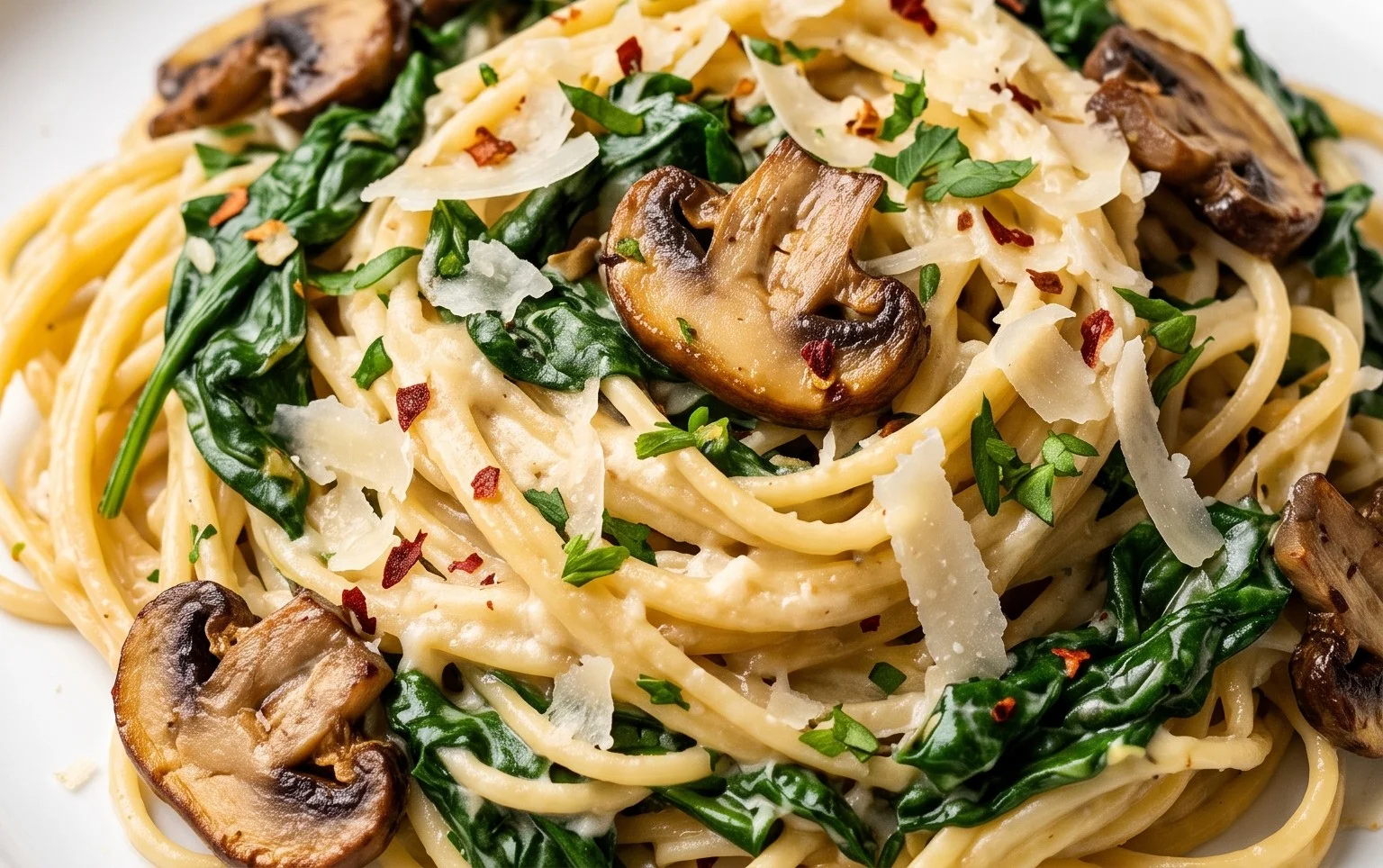 One-Pot Garlic Parmesan Pasta with Spinach and Mushrooms