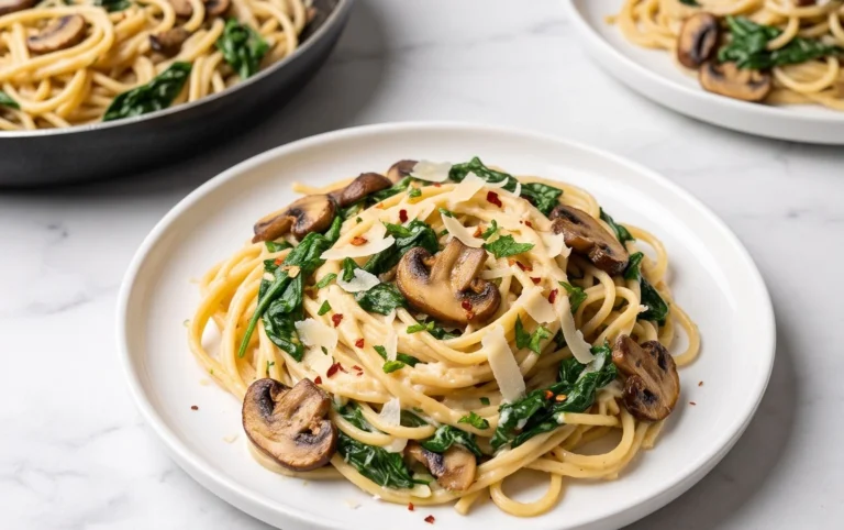 One-Pot Garlic Parmesan Pasta with Spinach and Mushrooms