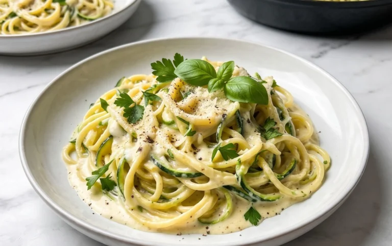 Zucchini-Spaghetti in cremiger Sauce– Zoodles