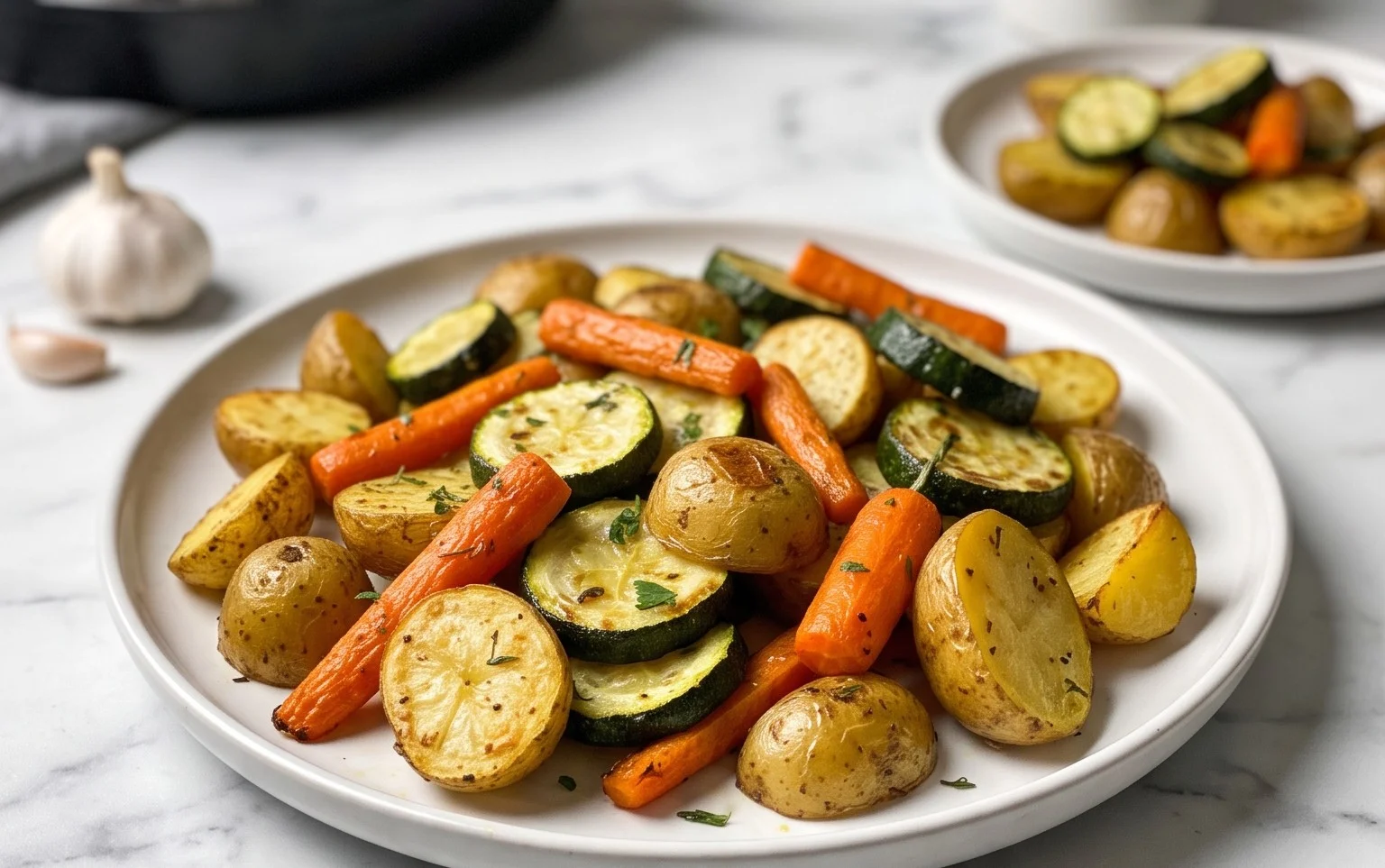 Garlic Herb Roasted Potatoes Carrots and Zucchini