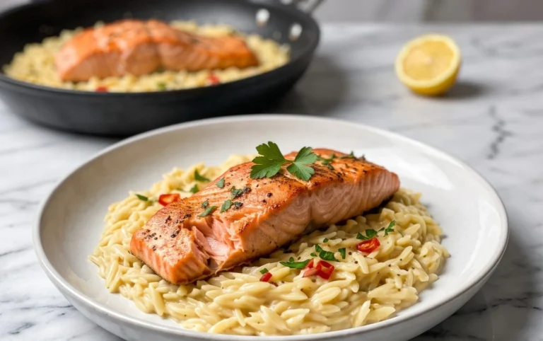 One Skillet Salmon with Lemon Orzo