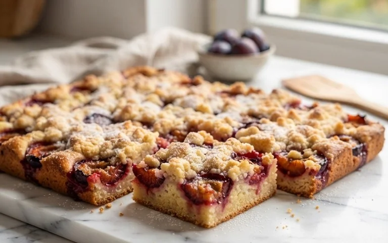 Pflaumenkuchen mit Streusel vom Blech (Quark-Öl-Teig)