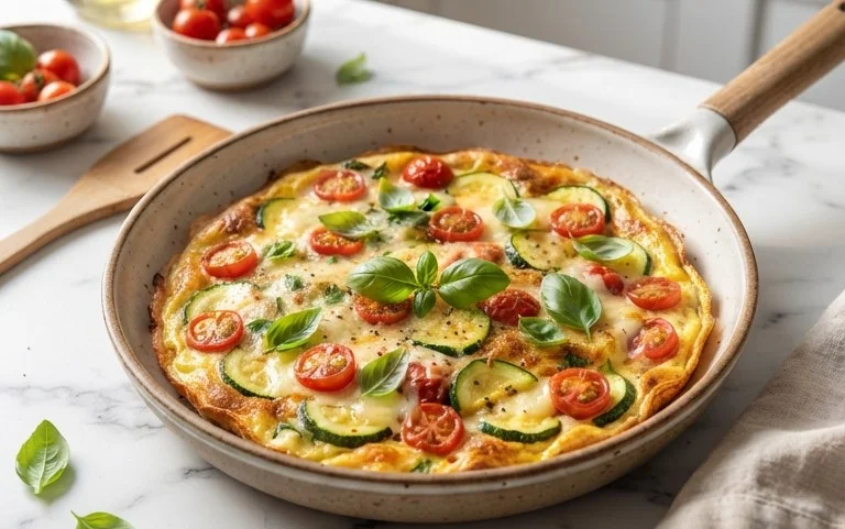 Zucchini-Omelett mit Tomaten und Basilikum