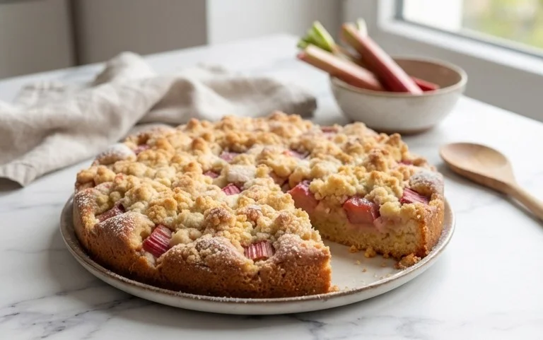 Rhabarberkuchen mit Streusel – Rezept für Eilige