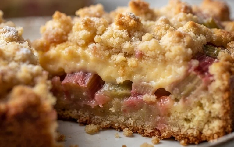 Rhabarberkuchen mit Pudding und Streuseln – wie von Oma