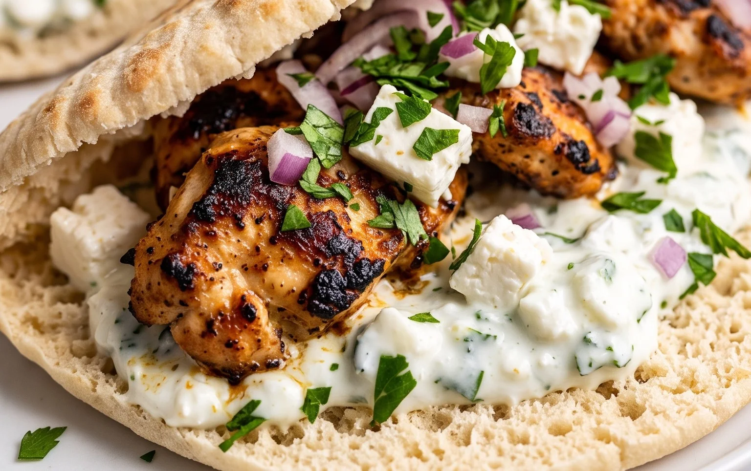 Mediterranes Hähnchen-Gyros mit Feta-Tzatziki genießen!