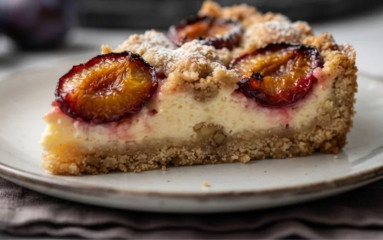 Zwetschgen-Topfenkuchen mit Nuss-Mürbteig