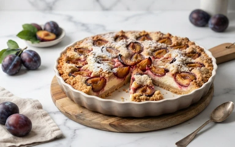 Zwetschgen-Topfenkuchen mit Nuss-Mürbteig