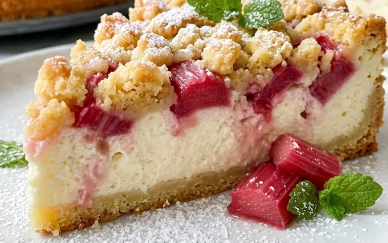 Rhabarber Quarkkuchen mit Butterstreuseln