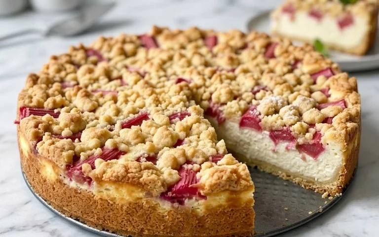 Rhabarber Quarkkuchen mit Butterstreuseln